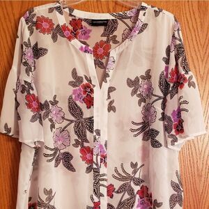 Pretty Liz Claiborne SemiSheer Floral Blouse Sz 2X